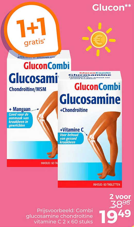 GluconCombi Glucosamine +Chondroïtine 1+1 gratis