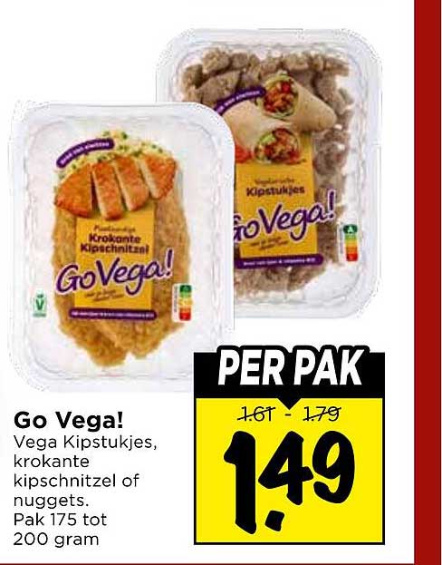Go Vega! Vega Kipstukjes, krokante kipschnitzel of nuggets. Pak 175 tot 200 gram PER PAK