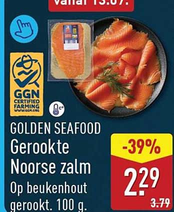 GOLDEN SEAFOOD Gerookte Noorse zalm Op beukenhout gerookt. 100 g.