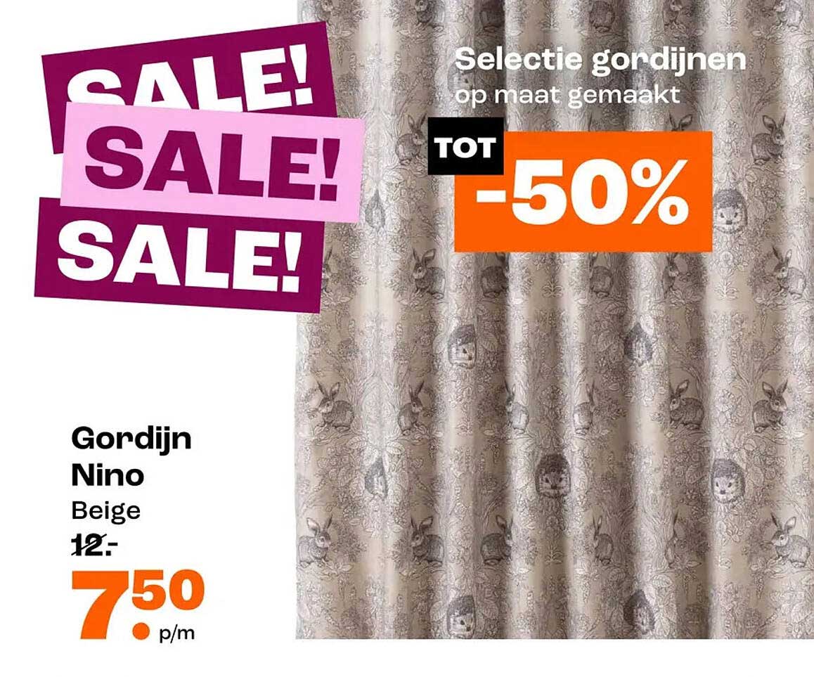 Gordijn Nino Beige TOT -50%