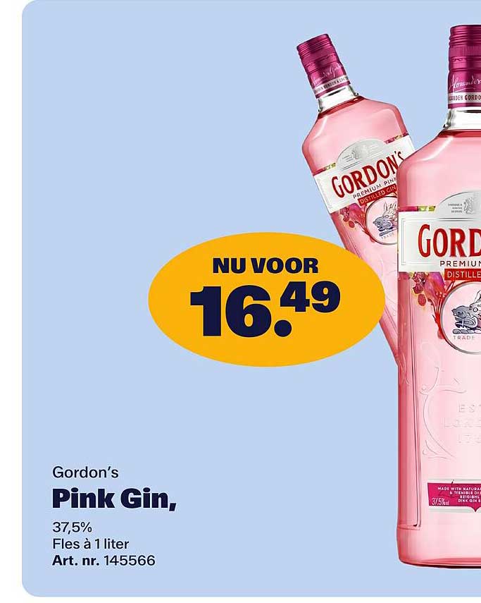 Gordon’s Pink Gin, 37,5% Fles à 1 liter