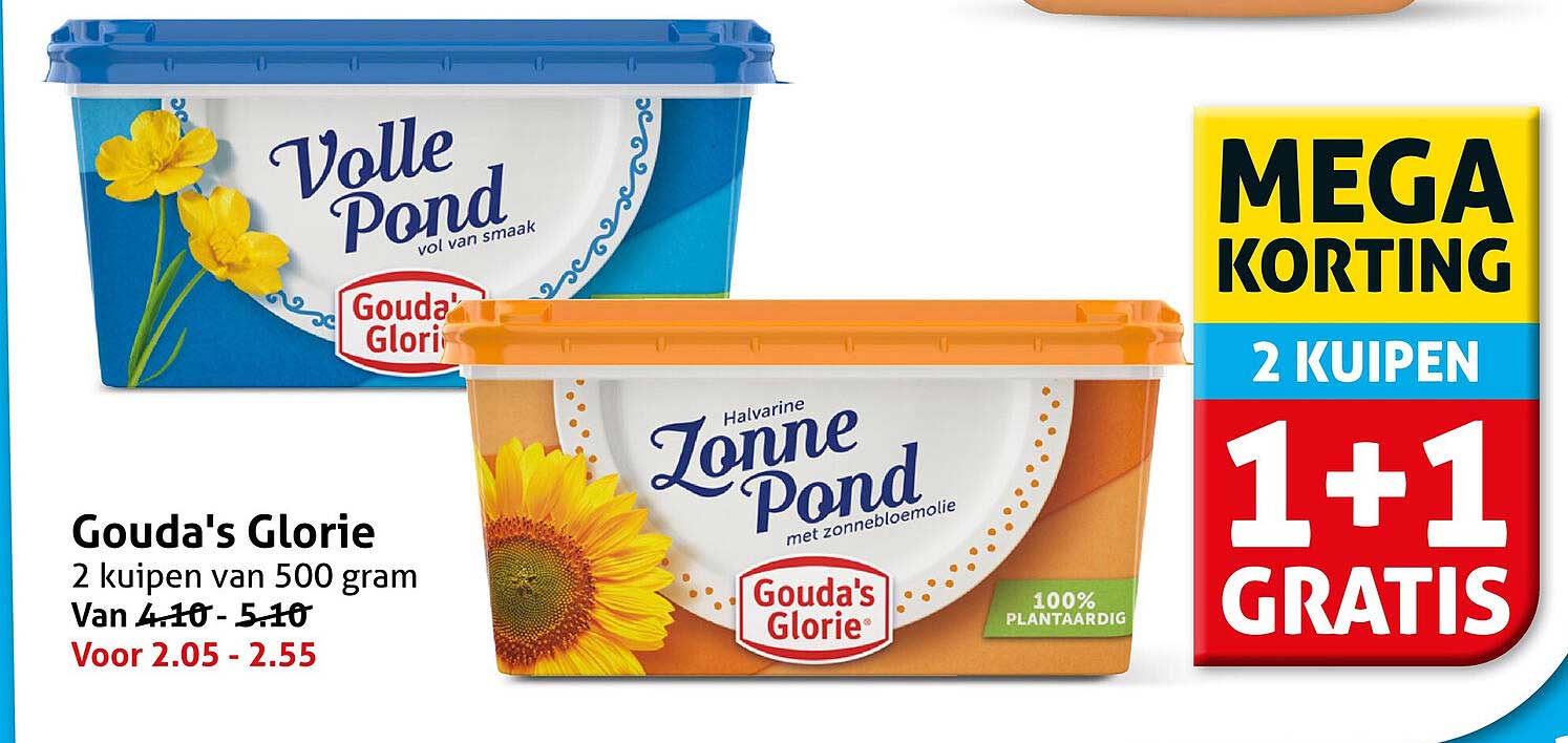Gouda's Glorie 2 kuipen van 500 gram 1+1 gratis