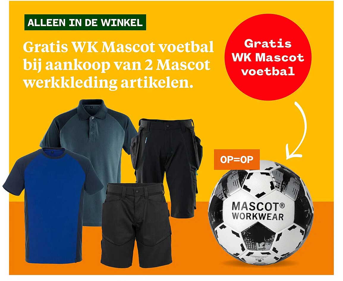 Gratis WK Mascot voetbal bij aankoop van 2 Mascot werkkleding artikelen