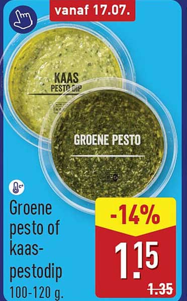 Groene pesto of kaas-pestodip 100-120 g. -14%