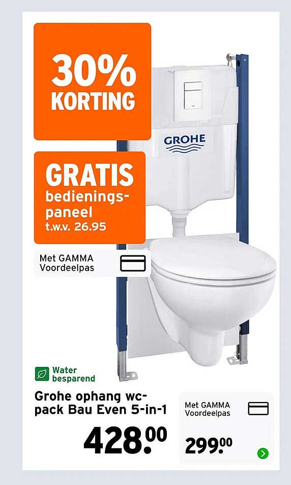 Grohe ophang wc-pack Bau Even 5-in-1 30% korting Gratis bedieningspaneel t.w.v. 26.95