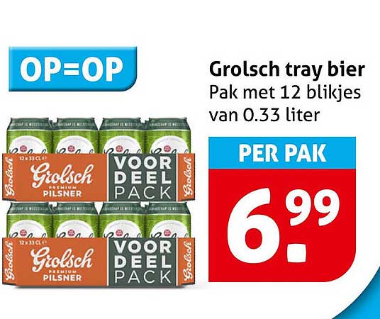 Grolsch tray bier Pak met 12 blikjes van 0.33 liter OP=OP