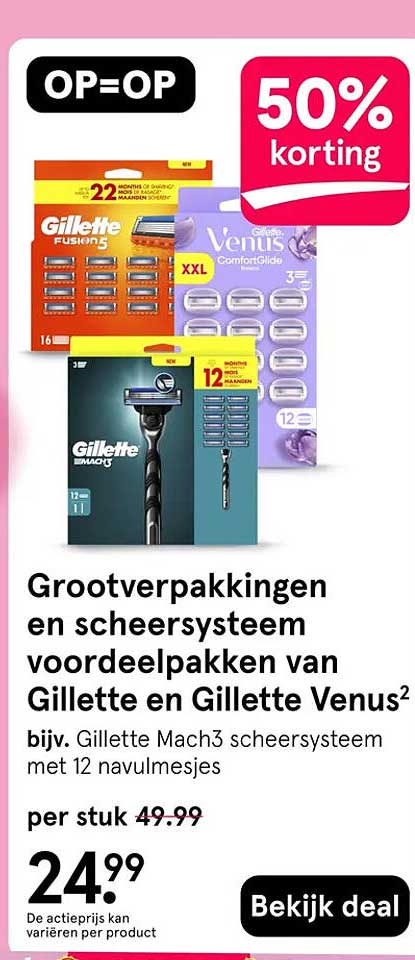 Grootverpakkingen en scheersysteem voordeelpakken van Gillette en Gillette Venus 50% korting