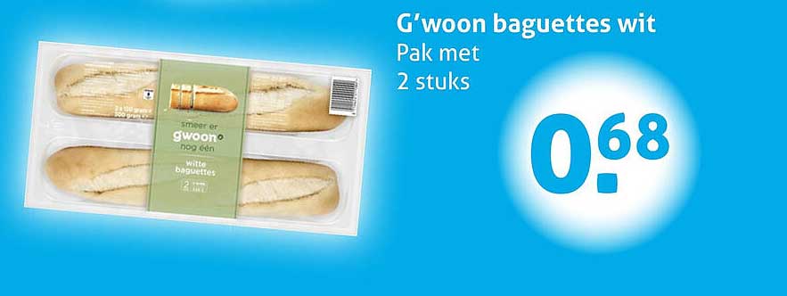 G'woon baguettes wit Pak met 2 stuks