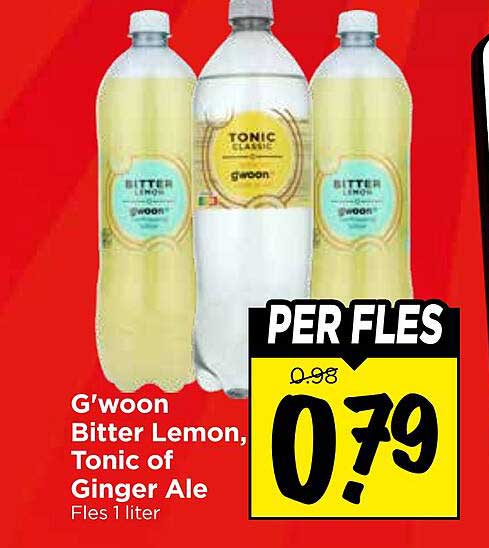G'woon Bitter Lemon, Tonic of Ginger Ale Fles 1 liter