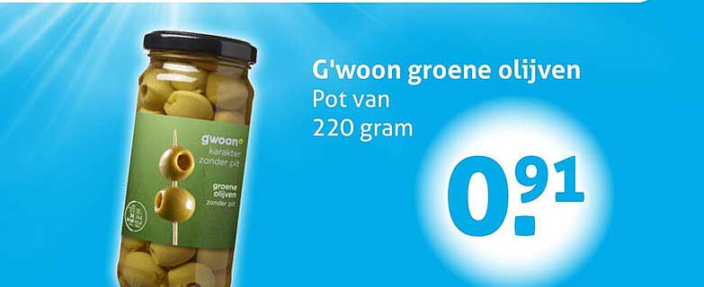 G'woon groene olijven Pot van 220 gram