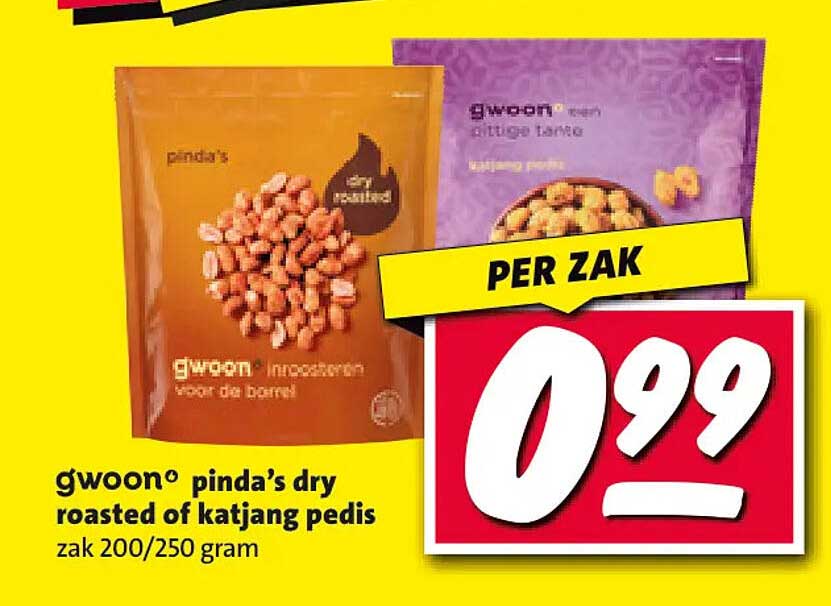 g'woon pinda's dry roasted of katjang pedis zak 200/250 gram PER ZAK