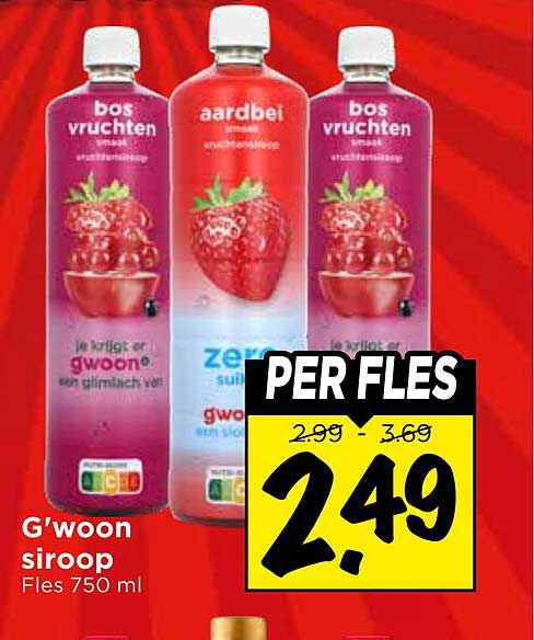 G'woon siroop Fles 750 ml PER FLES