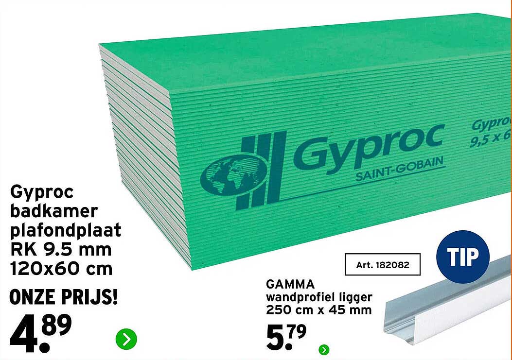 Gyproc badkamer plafondplaat RK 9.5 mm 120x60 cm