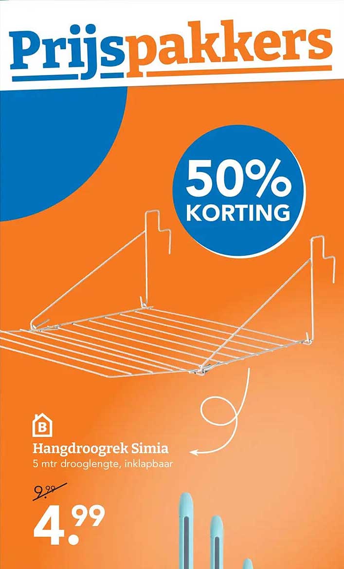 Hangdroogrek Simia 5 mtr drooglengte, inklapbaar 50% KORTING