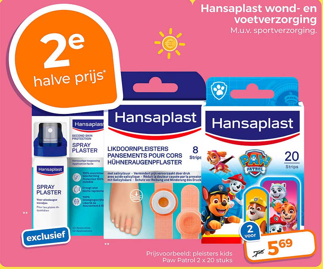 Hansaplast wond- en voetverzorging M.u.v. sportverzorging. 2e halve prijs