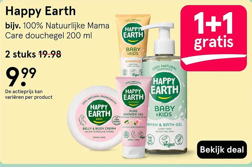 Happy Earth bijv. 100% Natuurlijke Mama Care douchegel 200 ml 1+1 gratis
