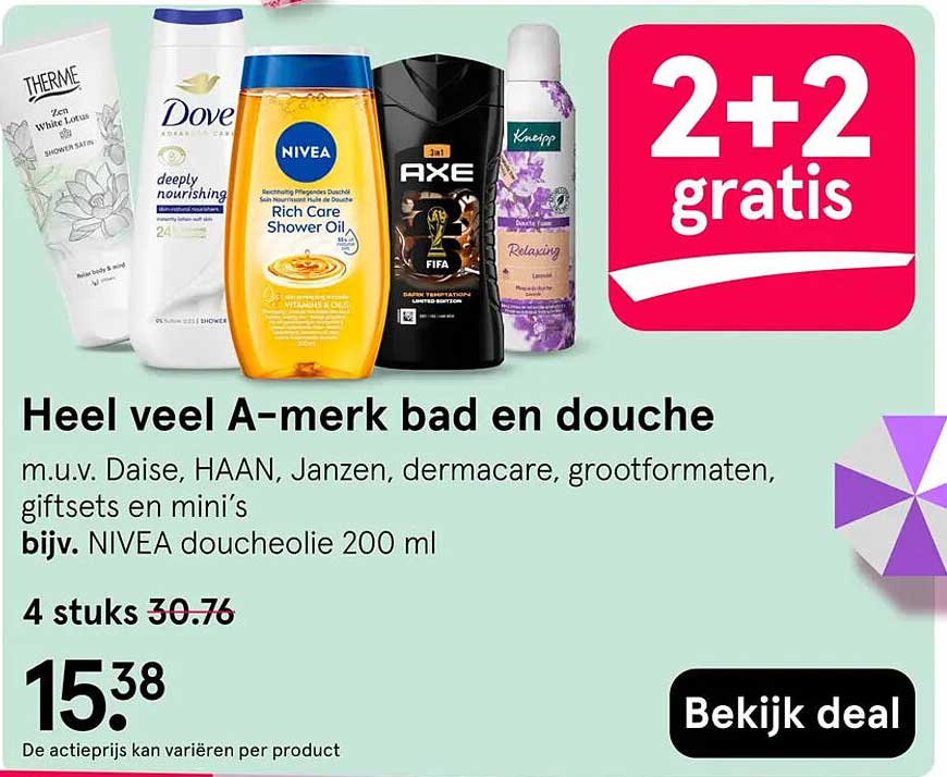 Heel veel A-merk bad en douche 2+2 gratis