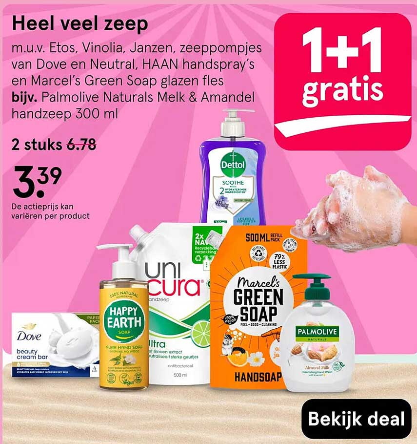 Heel veel zeep 1+1 gratis