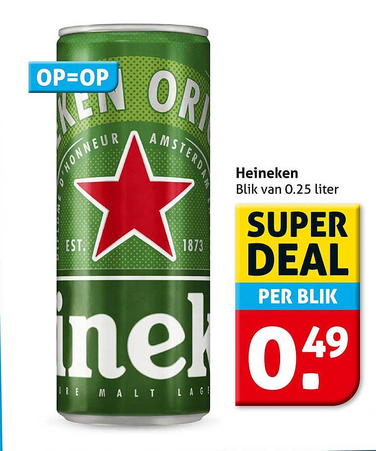 Heineken Blik van 0.25 liter OP=OP