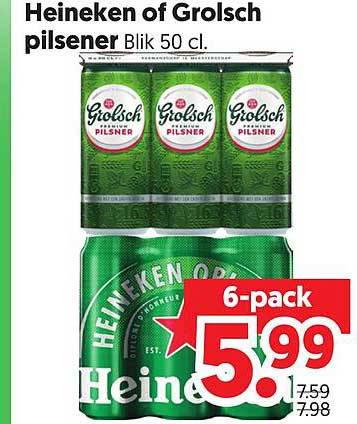 Heineken of Grolsch pilsener Blik 50 cl.