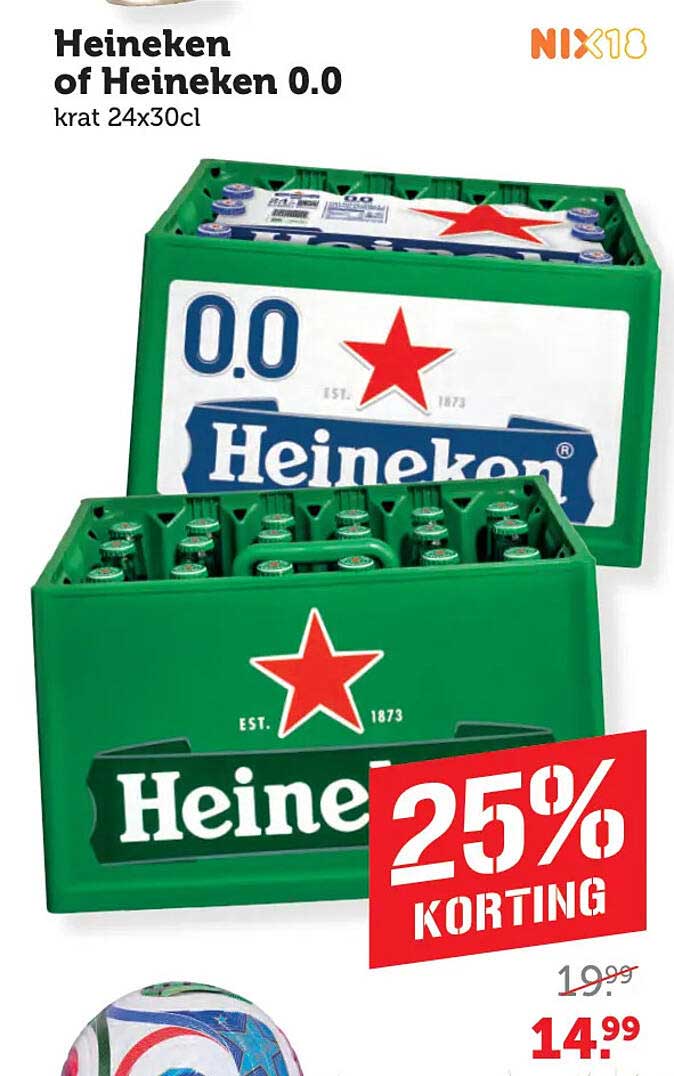 Heineken of Heineken 0.0 krat 24x30cl 25% korting