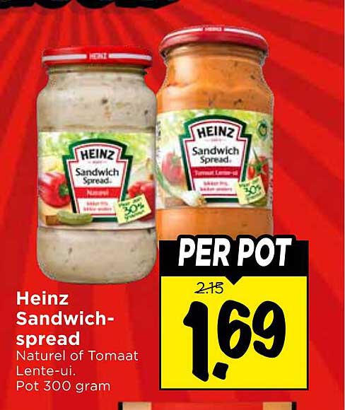 Heinz Sandwich-spread Naturel of Tomaat Lente-ui. Pot 300 gram