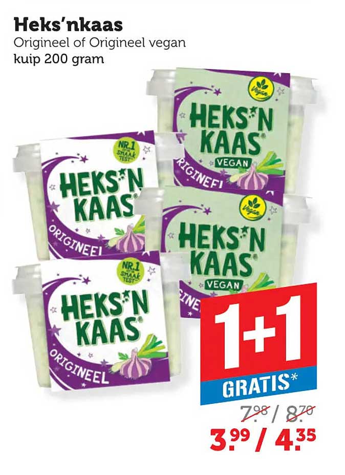 Heks'nkaas Origineel of Origineel vegan kuip 200 gram 1+1 gratis