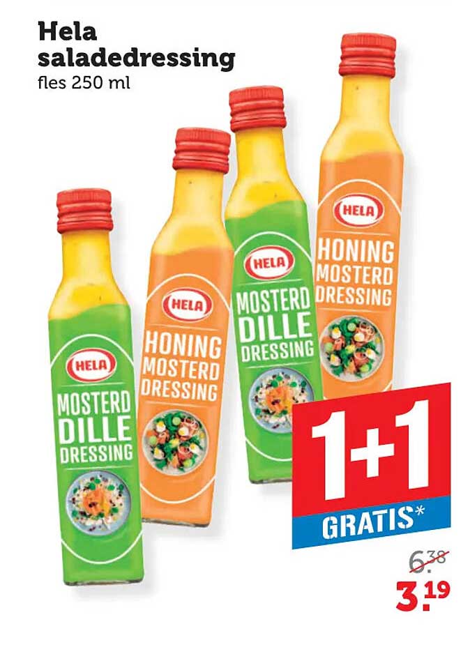 Hela saladedressing fles 250 ml 1+1 gratis