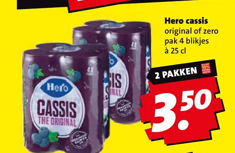 Hero cassis original of zero pak 4 blikjes à 25 cl 2 pakken