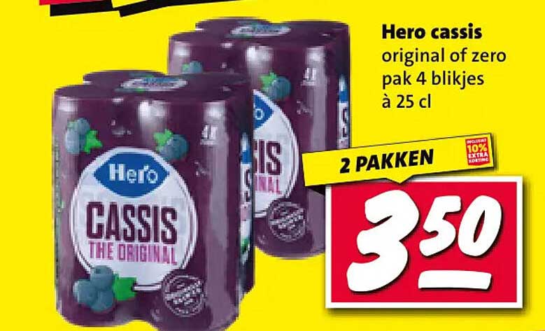 Hero cassis original of zero pak 4 blikjes à 25 cl 2 pakken
