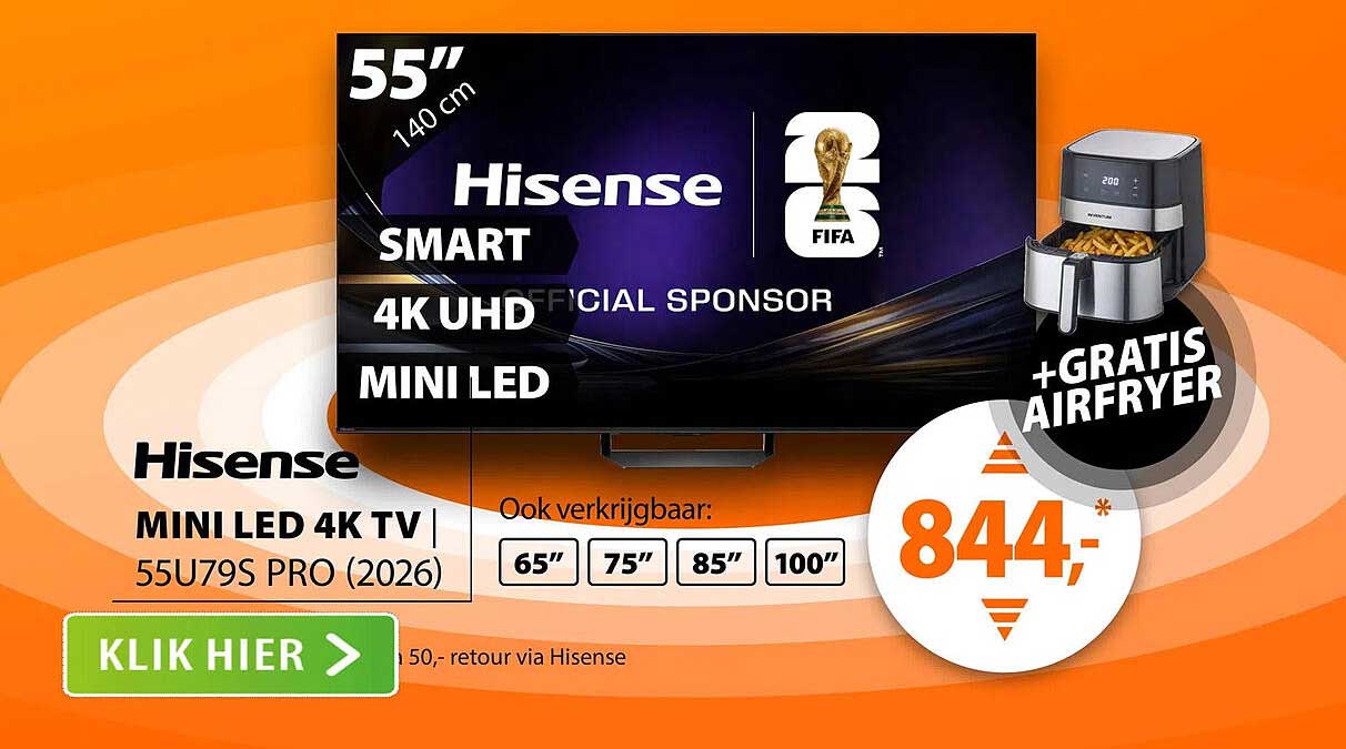 Hisense MINI LED 4K TV 55U79S PRO (2026) + GRATIS AIRFRYER