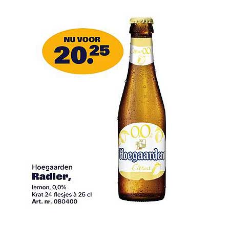 Hoegaarden Radler, lemon, 0,0% Krat 24 flesjes à 25 cl