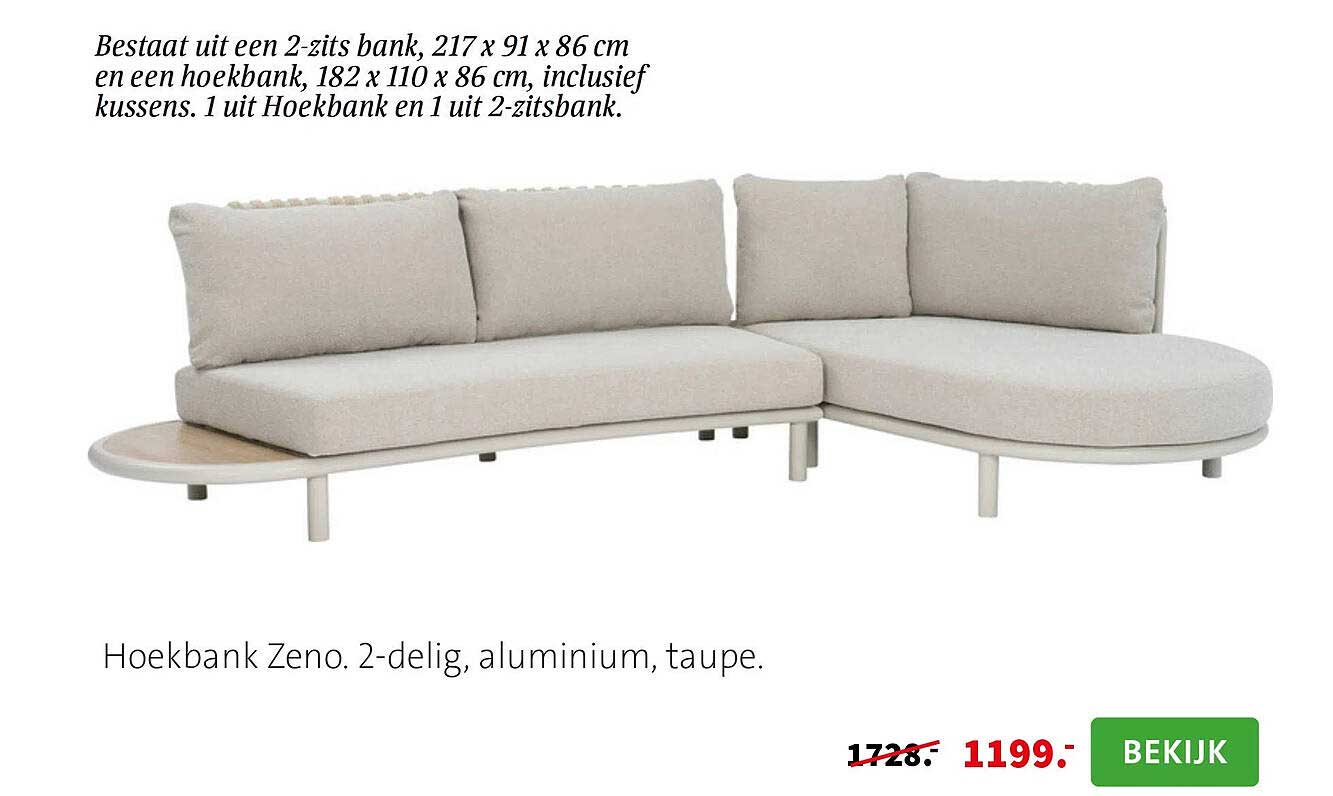 Hoekbank Zeno. 2-delig, aluminium, taupe.
