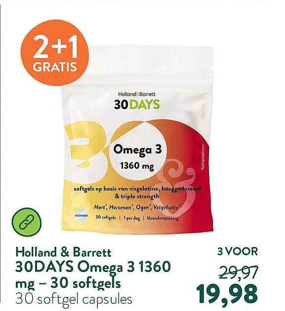Holland & Barrett 30DAYS Omega 3 1360 mg – 30 softgels 2+1 GRATIS