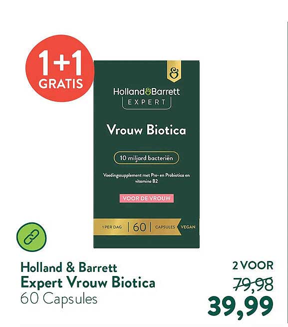 Holland & Barrett Expert Vrouw Biotica 60 Capsules 1+1 gratis