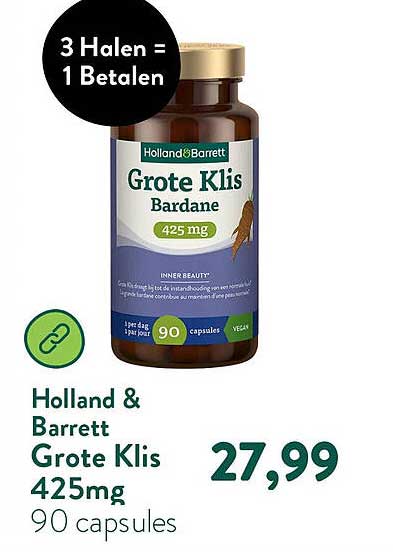 Holland & Barrett Grote Klis 425mg 90 capsules 3 Halen = 1 Betalen