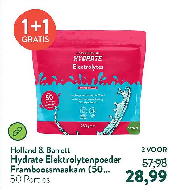 Holland & Barrett Hydrate Elektrolytenpoeder Framboossmaakam (50... 1+1 GRATIS