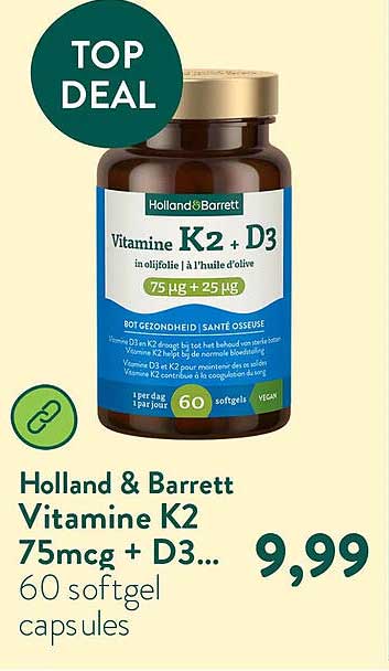 Holland & Barrett Vitamine K2 75mcg + D3... 60 softgel capsules