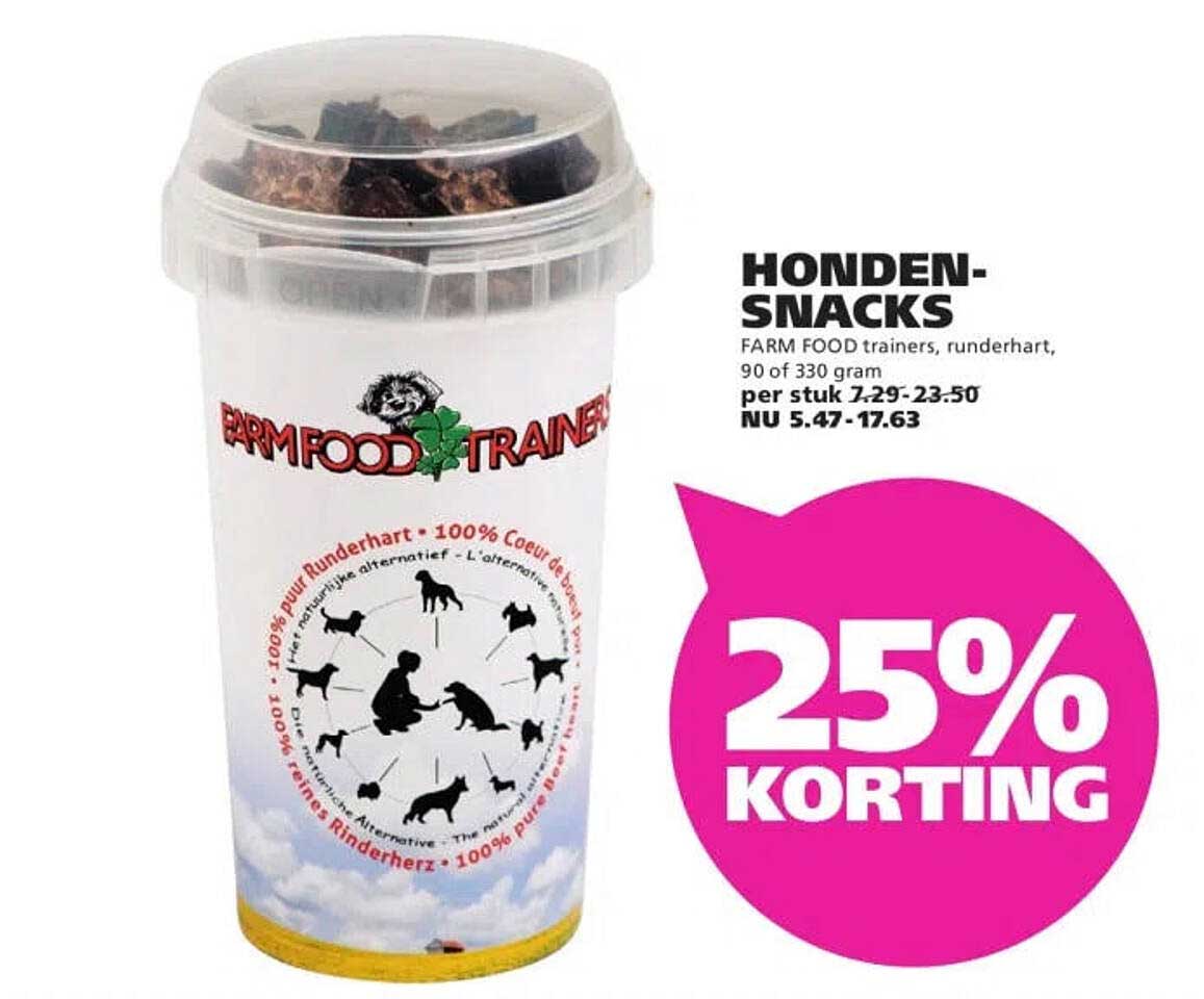 HONDEN-SNACKS FARM FOOD trainers, runderhart, 90 of 330 gram 25% KORTING