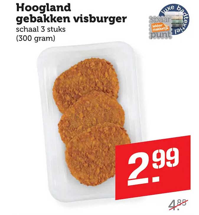 Hoogland gebakken visburger schaal 3 stuks (300 gram)