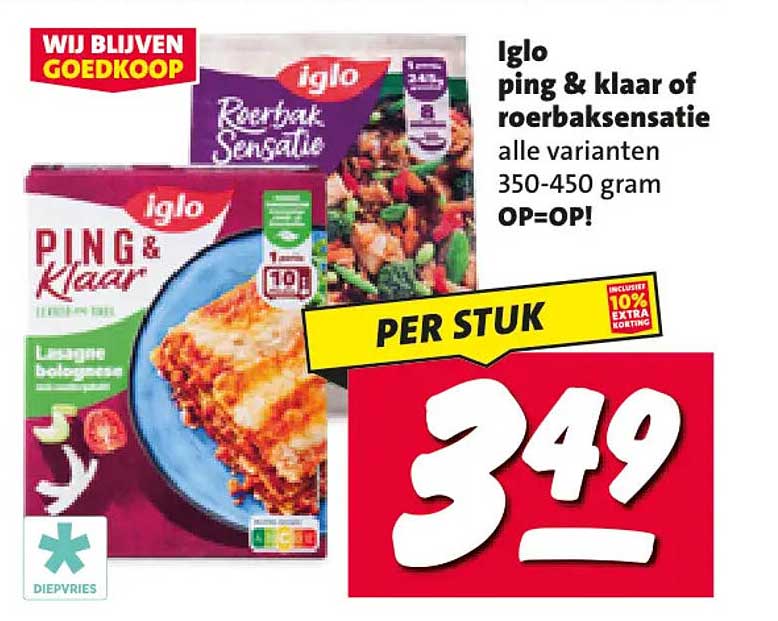 Iglo ping & klaar of roerbaksensatie alle varianten 350-450 gram OP=OP!