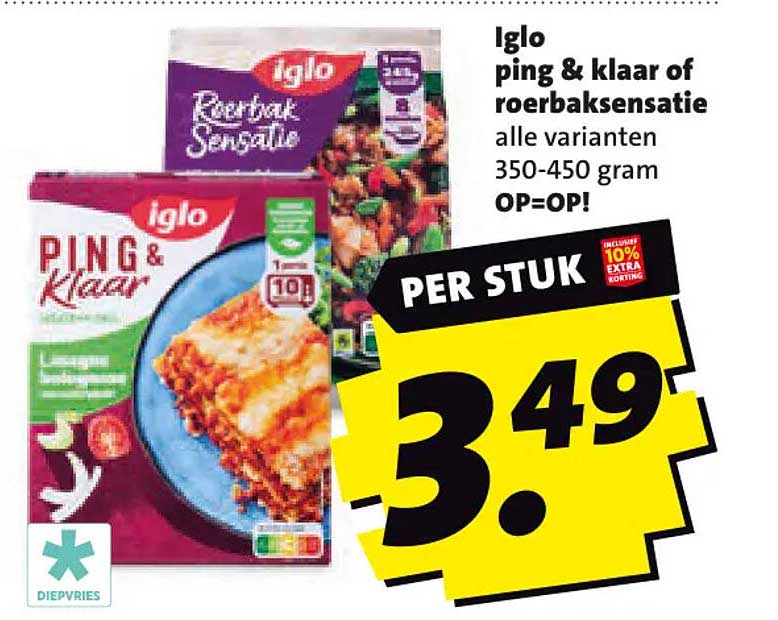 Iglo ping & klaar of roerbaksensatie alle varianten 350-450 gram OP=OP! PER STUK