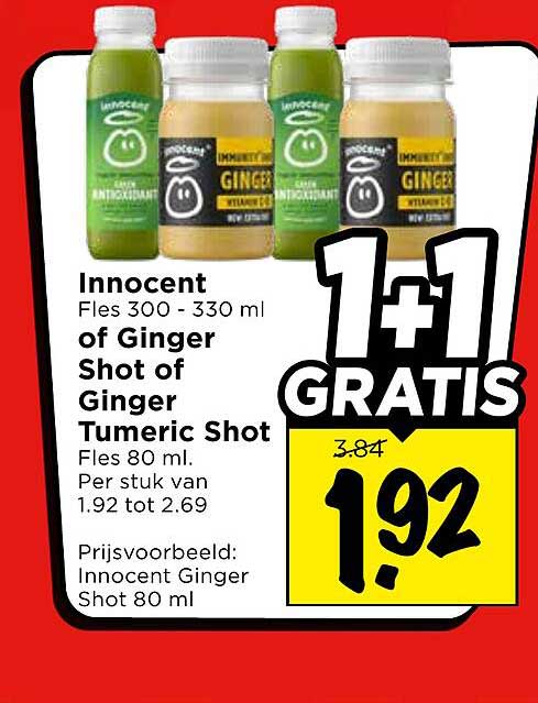 Innocent Fles 300 - 330 ml of Ginger Shot of Ginger Tumeric Shot Fles 80 ml 1+1 GRATIS
