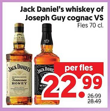 Jack Daniel’s whiskey of Joseph Guy cognac VS Fles 70 cl. per fles