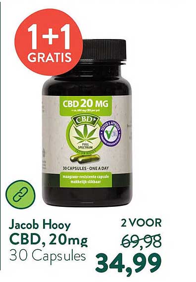 Jacob Hooy CBD, 20mg 30 Capsules 1+1 GRATIS