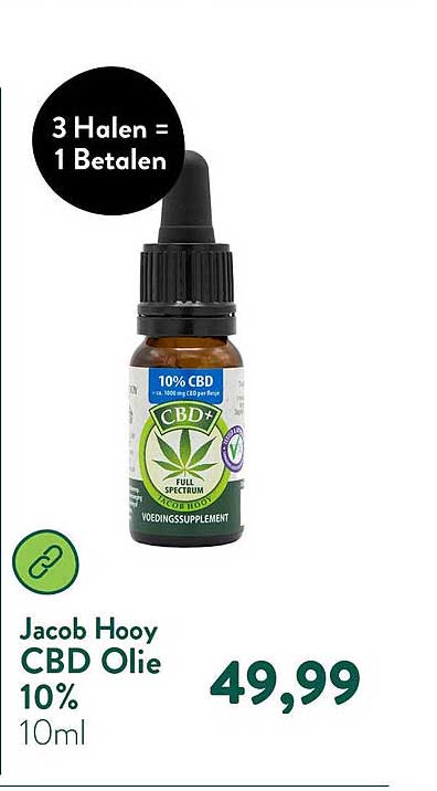 Jacob Hooy CBD Olie 10% 10ml 3 Halen = 1 Betalen