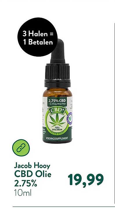 Jacob Hooy CBD Olie 2,75% 10ml 3 Halen = 1 Betalen
