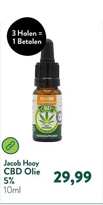 Jacob Hooy CBD Olie 5% 10ml 3 Halen = 1 Betalen