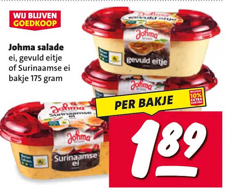 Johma salade ei, gevuld eitje of Surinaamse ei bakje 175 gram PER BAKJE