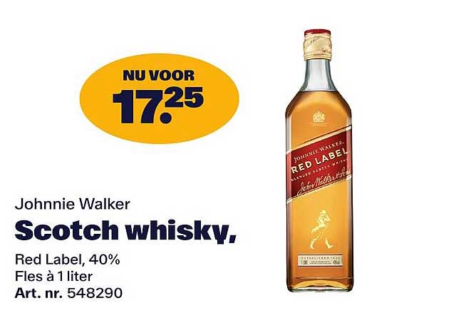 Johnnie Walker Scotch whisky, Red Label, 40%, Fles à 1 liter